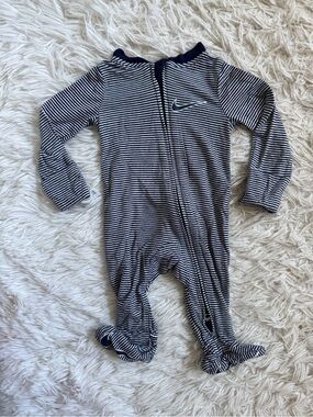 Nike Navy & White Striped Baby Footed One-Piece